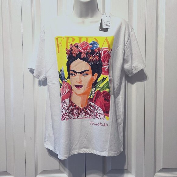 Frida Kahlo by Jerry Leigh-Colorful White T-shirt-NWT- Women's-Large-Bright - Picture 1 of 11